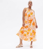 New Look Curves Orange Floral Tiered Strappy Midi Dress